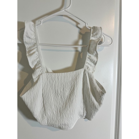 Pink Lily Ruffle Strap Top Women's White Crop Sleeveless Casual Summer M - Picture 1 of 3